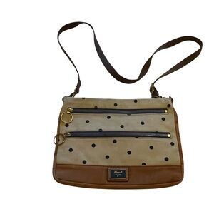 Fossil Cream and Brown Crossbody Bag with‎ Navy Dots